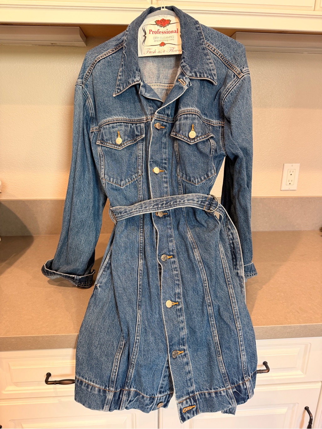 Etica Classic Blue Denim Trench Dress With Belt - Medium